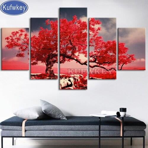 Red Tree diamond embroidery 5 pieces Wall Art 5d diy diamond painting full square diy mosaic diamond Landscape decor