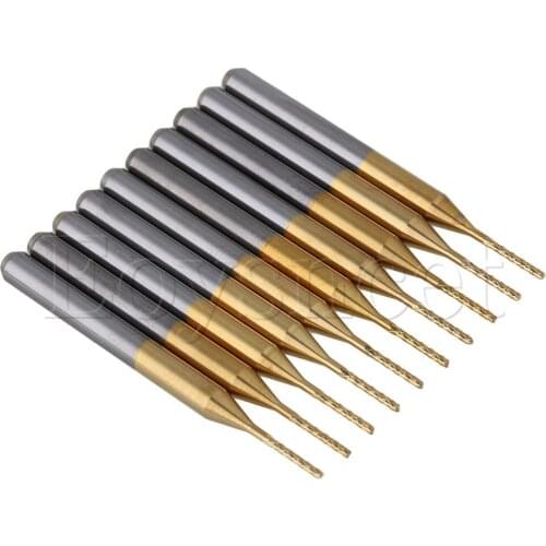 10pcs Gold Colour TiN Coated Carbide End Mill Engraving Bits Blade Dia 0.8mm