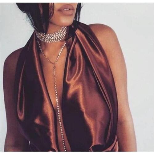 Korean Version the New Simple Double Layer Full Rhinestones Crystal Wide Collar Necklace Brilliant Clavicle Chain Pendant Neckla