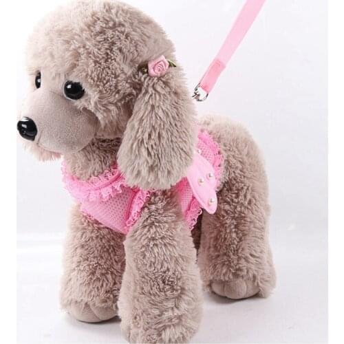 Cute Pet Harness Leashes Angel Wing Princess Puppy Pearl Accessories Adjustable Leashes For Small Medium Large Dogs