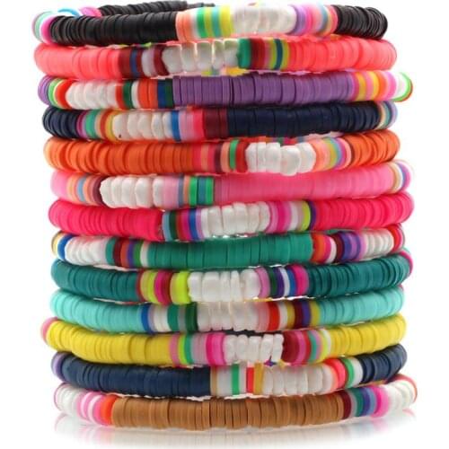 Multicolor 5mm Polymer Clay Discs Shells Heishi Beads Stretch Bracelet Women Girl Blue Orange Purple Summer Surfer Jewelry Gift