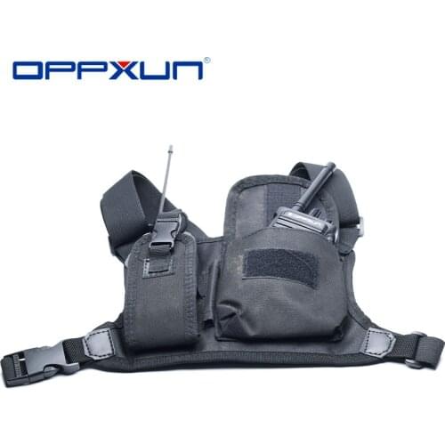 OPPXUN Harness Chest Front Pack Pouch Holster Carry Bag for Baofeng UV-5R UV-82 UV-9R Plus BF-888S TYT Motorola Walkie Talkie