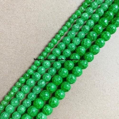 Natural Stone Normal Green Color Dyed Snow Cracked Crystal Round Loose Beads 15" 4 6 8 10 12MM Pick Size For Jewelry Making DIY