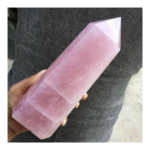 Natural Pink Rose Quartz Crystal Obelisk Wand Point Healing