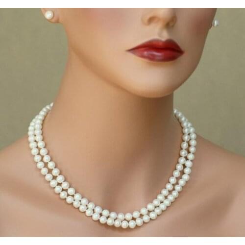 New Classic Favorite Pearl Necklace Earring 2 Row White Pearl Handmade Wedding Bridesmaids Love Gift Fiine Jewelry For Women