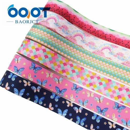 OOOT BAORJCT I-191128-2628,25mm 10yards Cartoon butterfly flower Ribbons,DIY Hair Bow Wedding Festival Home Party Decorations
