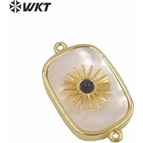 WT-C297A wholesale new square natural stone gold bezel necklace connectors women fashion precious stone jewelry connectors