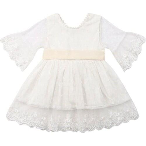 1-6Y Infant Kids Baby Girl Summer Dress Princess Lace Ruffles Sleeve White Bowknot Tutu Dress Party Wedding Clothes