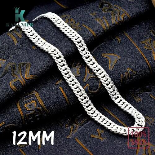 KASANIER 2019 100% Real S999 Sterling Silver Men Jewelry 12MM Width Mens Necklace Gift Curb Necklace Man and Woman Jewelry