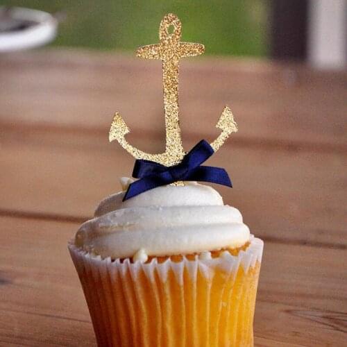 Custom Personalize glitter Anchor Cupcake Toppers Nautical Baby Shower Decorations Sailor decoration Party Decorations
