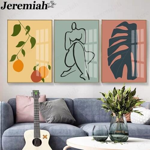 Line Character Canvas Poster Green Plant Painting Scandinavian Style Wall Art Modern Living Room Home Decoration