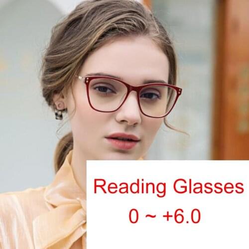 Presbyopia glasses women luxury designer reading magnifying blue light computer glasses rivet red cat eyeglass frame brand Gafas