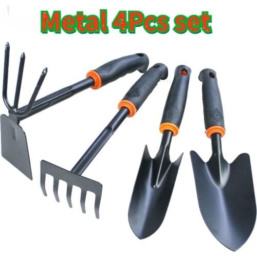 Garden Spade Five Teeth Harrow Big Shovel Small Shovel Dual Purpose Hoe Black Plastic Handle Garden Tools Digging 4 Pcs Set