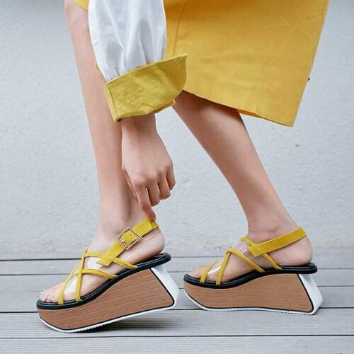 Platform Wedge High Heels Sandals Female Real Genuine Leather Ankle Fashion Women Party Office Shoes Pvc Clear Platform Shoes