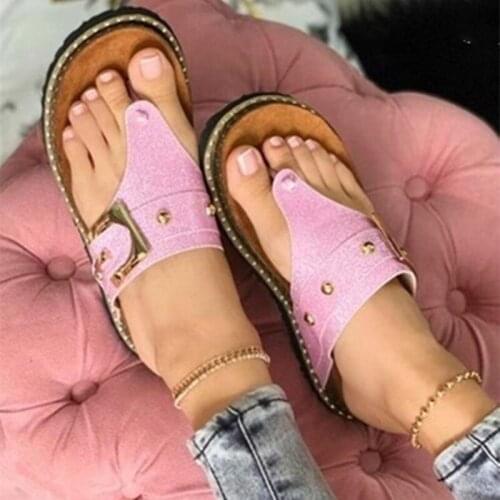 Women Sandals 2021 Summer Ladies Flip Flops Flat Fashion Oversized Sandals and Slippers Color Matching Belt Buckle Women Shoes