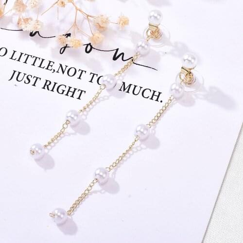 New Fashion Style Simple Long Pearl Tassel Chain Female Water Drop Dangling Earrings Jewelry Gift Stud Earrings for Women