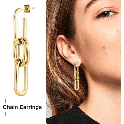 2021 Link Chain Drop Earrings Minimalist Paperclip Chain Dangle Earrings for Women Girls Wholesale Jewelry