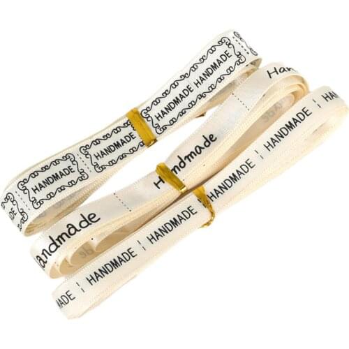 Width 10mm 5 Yards/Bag Satin Ribbon Printed "Handmade" Ribbon Belt Accessories Dress Skirt Clothing Decoration DIY Craft Making