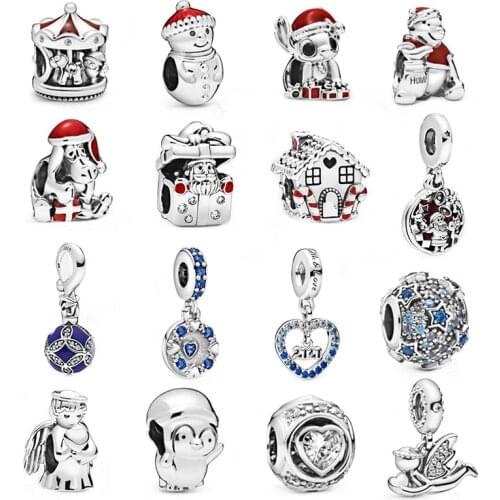Snowman and Santa Hat Charm 100% Real 925 Sterling Silver Snowman and Santa Hat Charms Fit Original Brand Bracelet Diy Jewelry