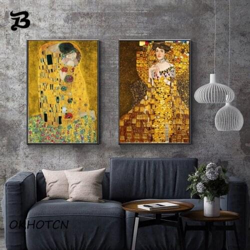 Modern Abstract Golden Figure Painting Retro Famous Print Poster Modern Home Decoration Print Wall Art Pictures for Living Room