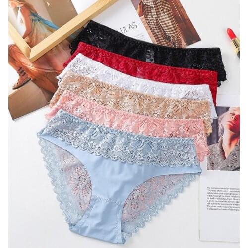 2021 New Women Lace Low-waist Briefs Sexy Panties Female Breathable Embroidery Transparent Underwear G String Underpant Lingerie