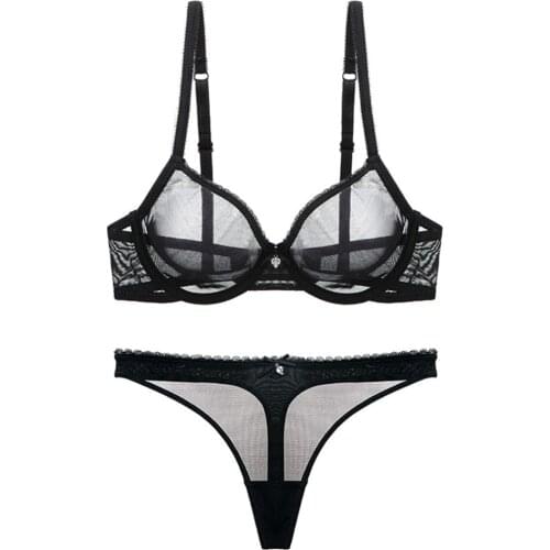 Ultra-Thin Mesh Lingerie Set Sexy Womens Underwear Transparent Bra Sets Black Lingerie Underwear Set