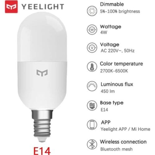 Yeelight E14 Color Temperature LED Smart Bulb M2 4W 450lm Bluetooth Version 2700-6500K Adjusted Cooperate with Mesh Gateway