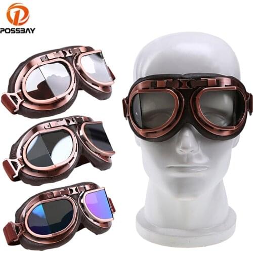 POSSBAY Vintage Motorcycle Glasses Retro Goggles Pilot Motocross Racing Eyewear Biker Cycling Sunglasses Off-Road ATV Cafe Racer