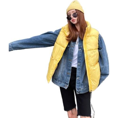 Women Autumn Winter Short Sleeveless Stand Collar Big Pocket Vest Coat Warm Outwear Puffer Jacket Cotton Padded Parkas