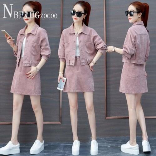 2020 Autumn New Korean Fashion Women Sets Corduroy Coat And Skirt Female Sets