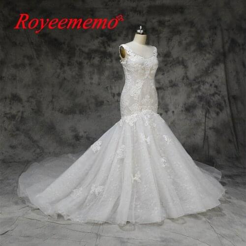 2020 nude lining and ivory lace mermaid Wedding Dress heavy beading top Bridal gown custom made wedding gown factory directly