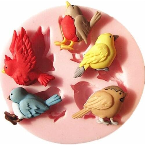 1Pcs New Design Sugar Chocolate Soap Mold Baking Cake Decoration Tool DIY 3D 5 Birds Silicone Mold Cake Moulds