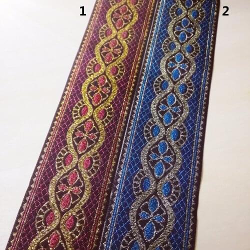 5cm 50mm 2' Red Blue Golden Filigree Fine Braid Fourleaf Clover Grid Wedged Trim Laciness National Jacquard Ribbon Woven Webbing