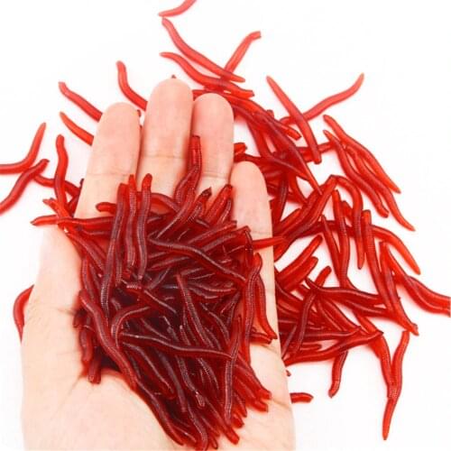 50pcs/Lot Classic Fishing Simulation Earthworm Artificial Red Worms Fishing Lure Lifelike Fishy Smell Lures Soft Bait Tackle