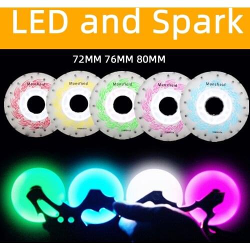 [72mm 76mm 80mm LED and Spark]with 52 104 208 flint fire stones sparking roller 85A LED flash shining Inline flint skates wheel