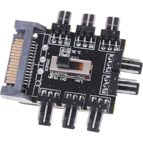 12V SATA 1 to 8 3pin Power Socket PCB Adapter SATA 1 to 8 Way Cooling Fan Splitter Hub Cooler Cooling Fan Hub PC Computer