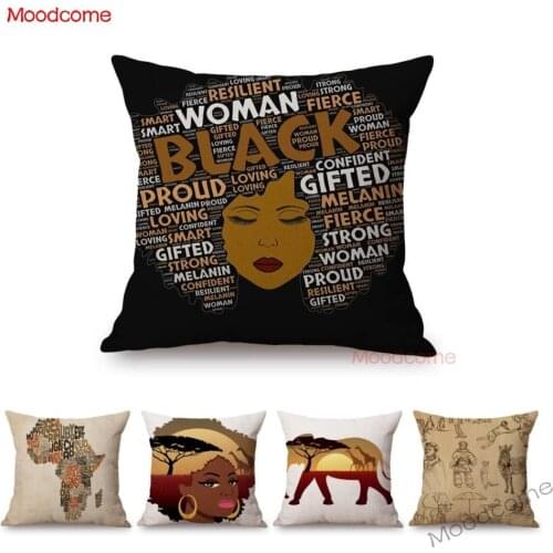 Africa Map Art Black Woman Exotic Decoration Art Home Throw Pillow Case Cotton Linen Square Cushion Cover Wholesale Dropshipping