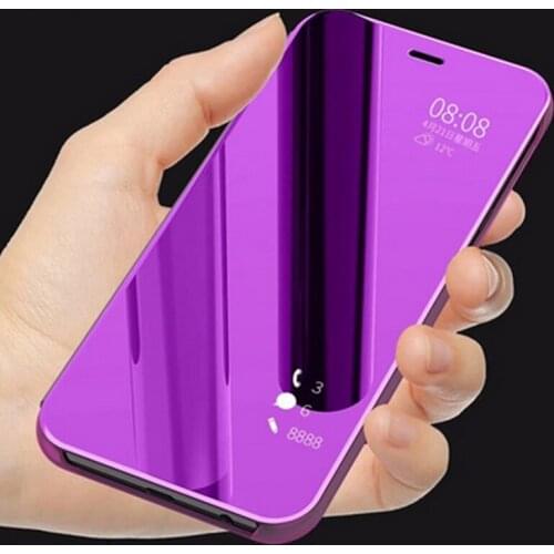 Plating Mirror Smart Clear View Flip Leather Case Cover For Samsung A7 2018 A750 A9 A9S S10 Lite J4 J6 Plus A6 A8 A6S Phone Capa