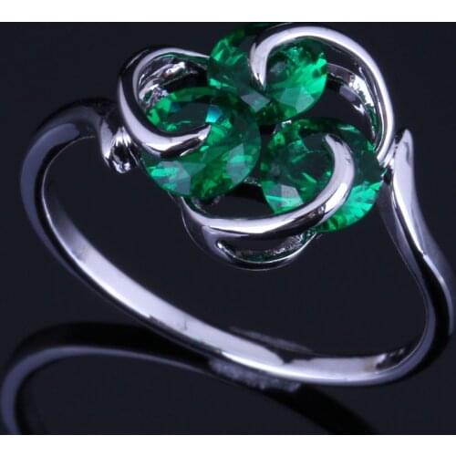 Marvelous Three Stones Round Green Cubic Zirconia Silver Plated Ring V0690