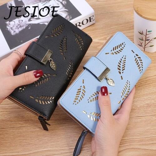 Long Wallets Lether Hollow Leaves Purse Ladies Fashion Simple Card Holder for Women Female Casual Clutch Money Phone Wallets
