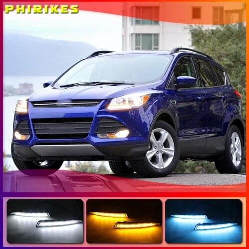 2Pcs/set LED DRL Daytime Running Lights For Ford Kuga Escape 2012 2013 2014 2015 With Turning Signal Lamps