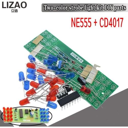 Red Blue Double Color Flashing Lights DIY Kit Strobe NE555 + CD4017 Electronic Practice Learning Kits Suite Parts Gift