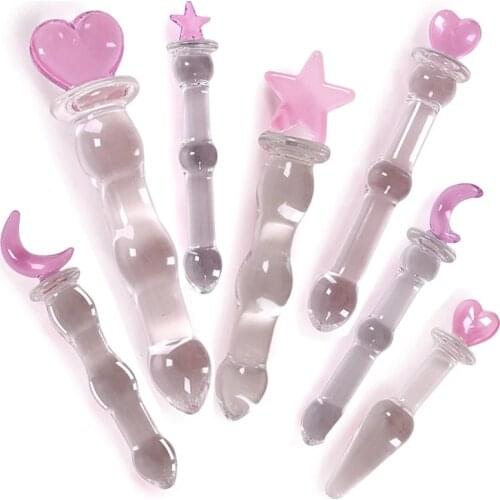 Crystal Glass Dildo Butt Plug Vaginal Anal Stimulation Vibrator Beads Crystal Glass Dildo Penis for Women Anal Plug Sex Toys