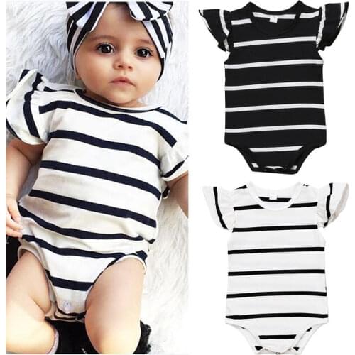 0-18M Casual Newborn Infant Baby Boy Girl Striped Clothes Ruffles Sleeve Cotton Romper Jumpsuit One Pieces Outfit Clothing 0-18M