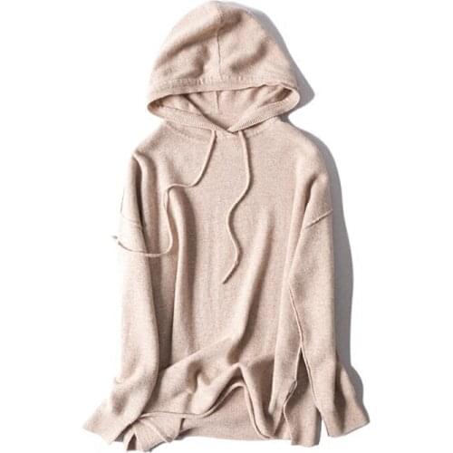 Cashmere wool blend women fashion hooded sweatshirts pullover tie collar sky blue 2color one size