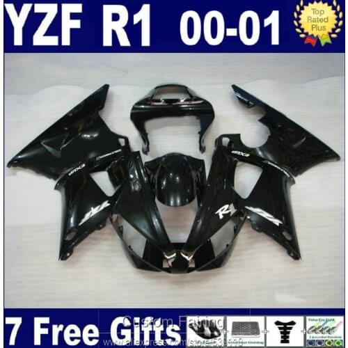 ABS plastic fairing kit for Yamaha YZFR1 00 01 glossy black motorcycel fairings set YZF R1 2000 2001 LK54