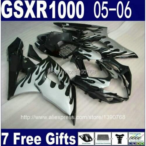Injection mold ABS fairing kit for SUZUKI GSXR 1000 05 06 K5 bodykits GSXR1000 2005 2006 silver flames black fairings set SF81