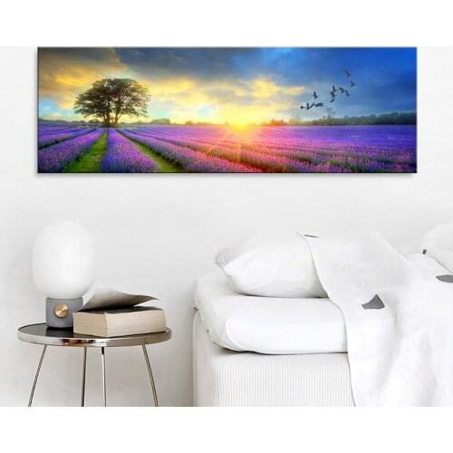 Lavender Sunrise Nordic Landscape Posters and Prints Canvas Painting Flower Scandinavian Wall Art Picture for Living Room Decor