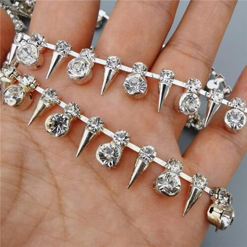 Rhinestone Crystal Chain Diamond Metal Cone Trim Ribbon Collar Clothing Accessories Necklace Dress Shoe Decoration 1.2cm Width
