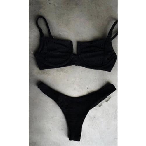 Hot Summer Sexy Women Swimwear Bandage Solid Bikini Set Push-up Bra Bathing Suit Swimsuit Beachwear